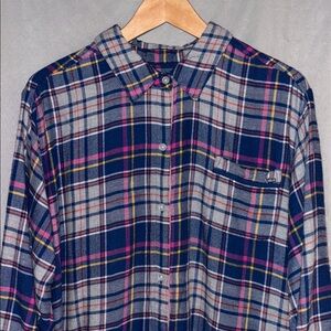DKNY Plaid Flannel Sleepshirt/Tunic Long Roll Tab Sleeves Button Down | X-Large